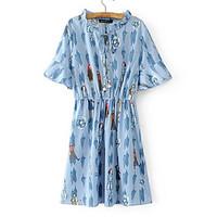 Women\'s Daily Loose Dress, Floral Round Neck Knee-length ½ Length Sleeve Polyester Summer High Rise Inelastic Thin