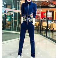 womens daily sports sport spring hoodie pant suits solid stand long sl ...