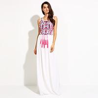 womens loose printing sleeveless long dress