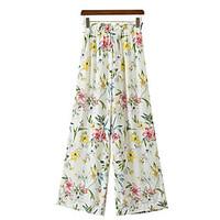 Women\'s High Waist Inelastic Wide Leg Pants, Simple Wide Leg Floral