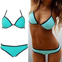 womens sexy pure color fluorescence straped bikini swimwear set