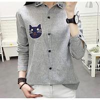 womens casualdaily simple spring fall shirt striped stand long sleeve  ...