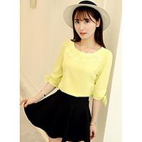 womens casualdaily simple blouse solid round neck sleeve polyester