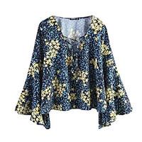 womens daily simple blouse print asymmetrical long sleeve polyester