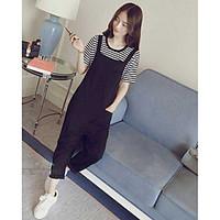 womens high rise micro elastic overalls pants street chic slim solid