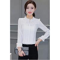 womens casualdaily simple shirt solid v neck long sleeve polyester