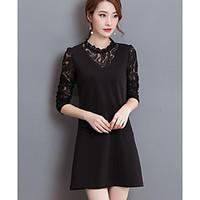 womens casualdaily a line dress solid round neck above knee long sleev ...