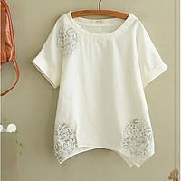 womens casualdaily simple chinoiserie t shirt solid embroidered round  ...