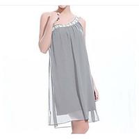 Women\'s Other Simple Sheath Dress, Solid One Shoulder Maxi Sleeveless Chiffon Summer Mid Rise Micro-elastic Medium