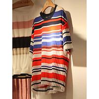 womens casualdaily shift dress striped round neck mini length sleeve p ...