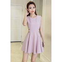 womens daily vintage simple a line dress solid round neck mini sleevel ...