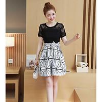 womens party daily a line dress solid patchwork round neck mini short  ...