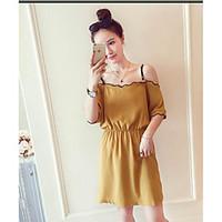 Women\'s Other Casual Simple Shift Dress, Solid Strap Above Knee Half Sleeve Cotton Summer Mid Rise Micro-elastic Thin