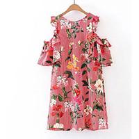 womens party a line dress floral round neck above knee short sleeve ot ...