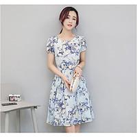 Women\'s Going out Casual/Daily Work Cute Sheath Dress, Floral Round Neck Above Knee Short Sleeve Others Summer Mid Rise Inelastic Medium