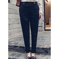Women\'s Mid Rise Micro-elastic Loose Chinos Pants, Street chic Slim Solid