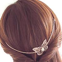 Women Simple Hollow Alloy Butterfly Hair Band Crystal Tassel Chain Hairpin Hair Accessories 1pc