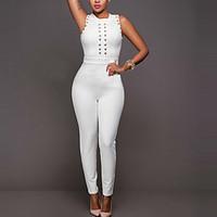 Women\'s Slim JumpsuitsCasual/Daily / Club Sexy / Simple Solid Beaded Slim Hin Thin Round Neck Sleeveless Mid Rise Micro-elastic Summer / Fall