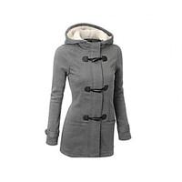 womens solid black brown gray parka coat hooded long sleeve