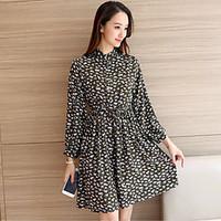 Women\'s Going out Casual/Daily A Line Dress, Solid Stand Mini Long Sleeve Polyester Summer Mid Rise Micro-elastic Medium