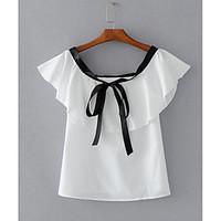 womens daily simple blouse solid round neck short sleeve cotton blend