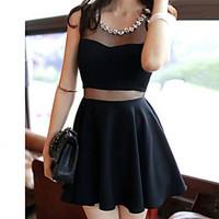 Women\'s Drill Collar Gauze Spliced Sexy Club Slim Mini Dress