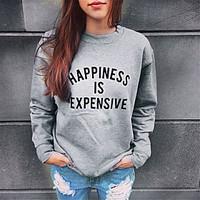 Women\'s Casual/Daily Active Simple Sweatshirt Letter Round Neck Micro-elastic Cotton Long Sleeve Spring Fall