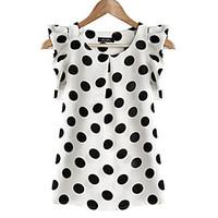 Women\'s Ruffle Casual/Daily/Plus Size Simple Summer Blouse, Polka Dot Round Neck Short Sleeve White Polyester Translucent