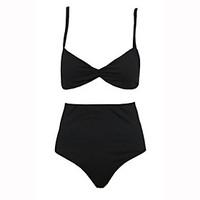 Women\'s High Waist The Foreign Trade Solid Color Bikini Swimsuit Sexy Black Retro High-Waisted Bikini