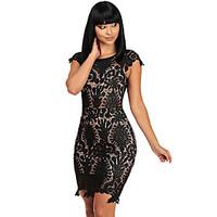 Women\'s Lace Black Crochet Cap Sleeve Mini Dress