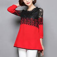 Women\'s Lace Patchwork Pink / Red / Black Long section Blouse, Casual Lace Cut Out Fashion Round Neck ¾ Sleeve Polyester/Nylon