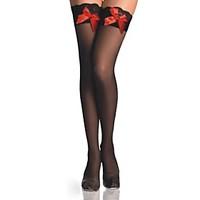 Women\'s Sexy Black Thight Sheer Stockings with Lace Top and Bow Details