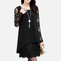 womens lace work simple plus size dress solid round neck above knee lo ...