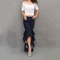 Women\'s Ruffle Fashion Sexy Asymmetrical Mermaid Maxi Jeans Skirt