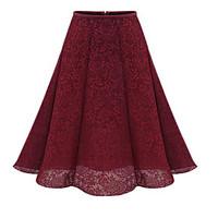 Women\'s Lace Plus Size Swing Solid Tulle Skirts, Casual/Daily Simple Mid Rise Knee-length Elasticity Cotton Micro-elastic Fall