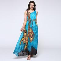 womens boho beach plus sizechiffonskater dress animal print round neck ...