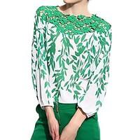 womens bateau leaves print chiffon blouse