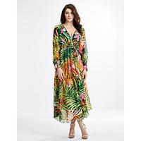 womens boho going out sexy sheath dress floral v neck maxi long sleeve ...