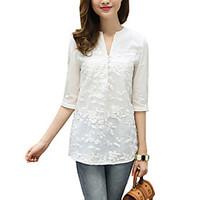 Women\'s Going out Simple / Street chic Blouse, Jacquard V Neck ½ Length Sleeve White Cotton Thin