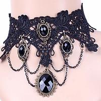 Women\'s Choker Necklaces Gothic Jewelry Tattoo Choker Sapphire Black Gemstone Gemstone Lace Tattoo Style Fashion Black JewelryWedding