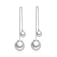 Women\'s Fine 925 Silver/Rose Gold Drop Ball Earrings with Pearl AAA Zircon Gift (1 Pair)