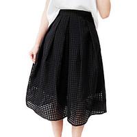 Women\'s Solid White / Black Skirts, Work / Casual / Day Knee-length