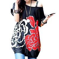 Women\'s Off The Shoulder Summer Dresses Korean Flower Printed Loose T-shirt