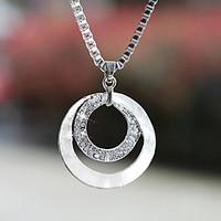 womens pendant necklaces circle silver plated imitation diamond alloy  ...