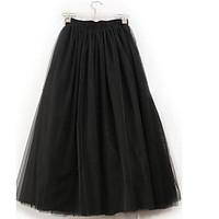 womens a line solid tulle skirts going out cute mid rise midi elastici ...