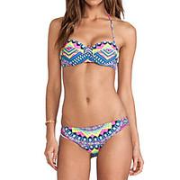 womens halter bikini color block geometric polyester multi color