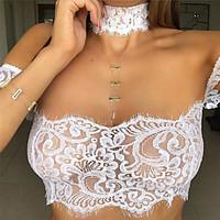 Women Lace Lingerie Matching Bralettes Nightwear, Sexy Lace Solid-Thin Lace White Black