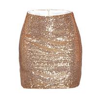 Women\'s Sequin Bodycon Solid Sequins Skirts, Party/Cocktail Sexy Mid Rise Mini Zipper Polyester Micro-elastic Summer