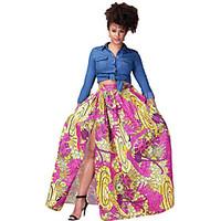 womens boho rosy gold printed high split maxi skirt