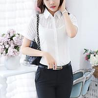 womens going out simple summer shirt solid stand short sleeve blue whi ...